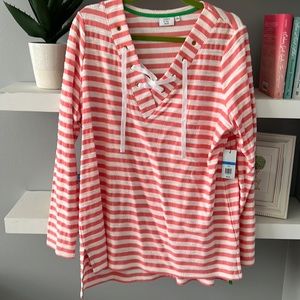 Peach and white striped pull over